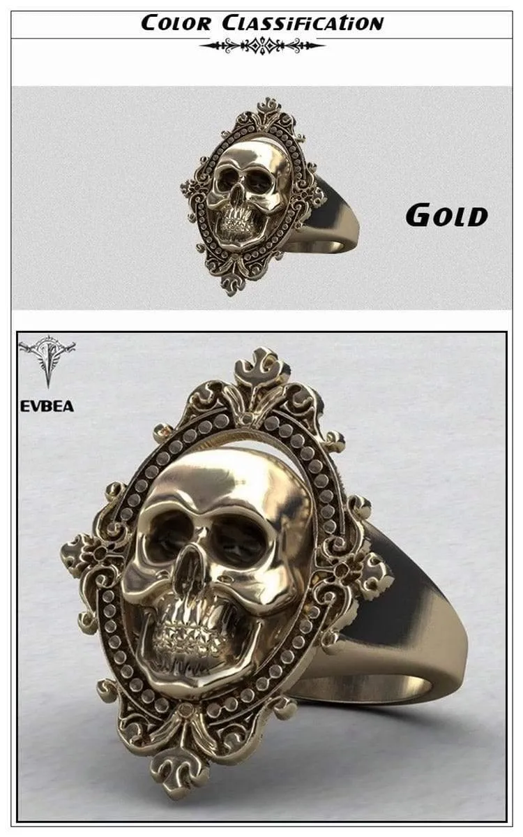 Antiker goldener Totenkopf-Ring, großer riesiger Geister-Schädel-Ring, Herren- und Jungen-Polier-Biker-Ring, Kupfer-Schädel-Ringe