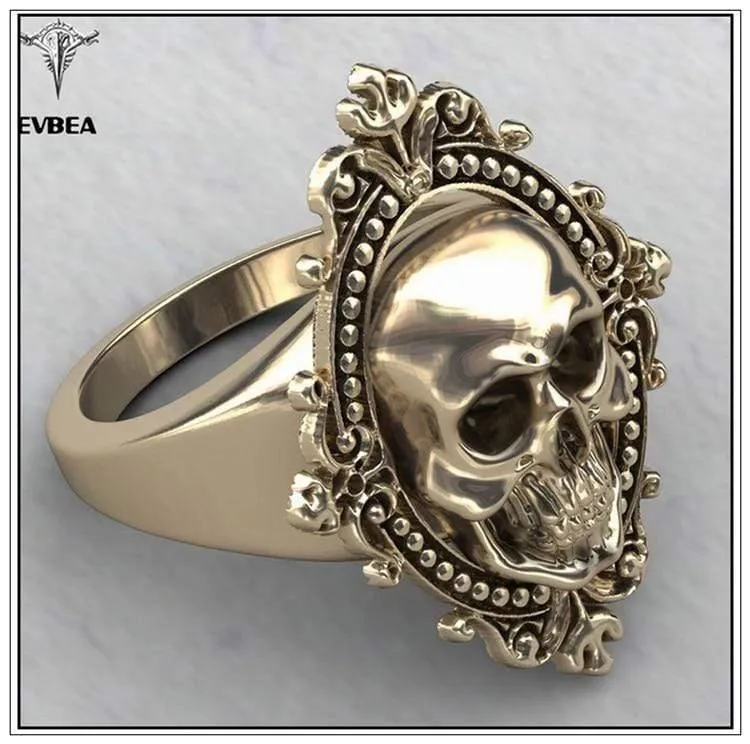 Antiker goldener Totenkopf-Ring, großer riesiger Geister-Schädel-Ring, Herren- und Jungen-Polier-Biker-Ring, Kupfer-Schädel-Ringe