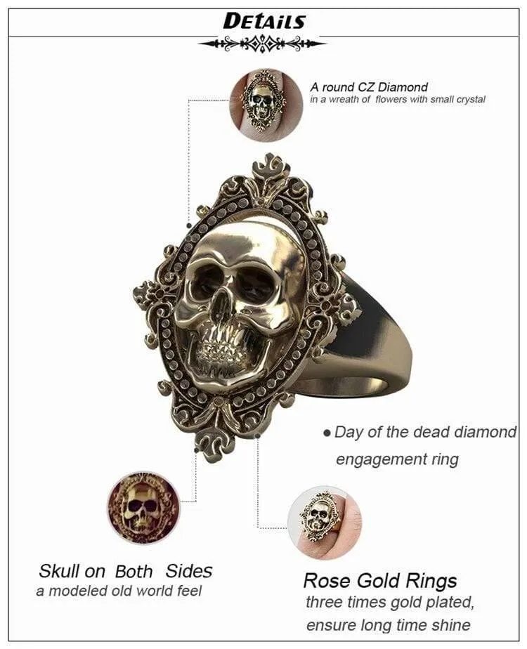 Antiker goldener Totenkopf-Ring, großer riesiger Geister-Schädel-Ring, Herren- und Jungen-Polier-Biker-Ring, Kupfer-Schädel-Ringe
