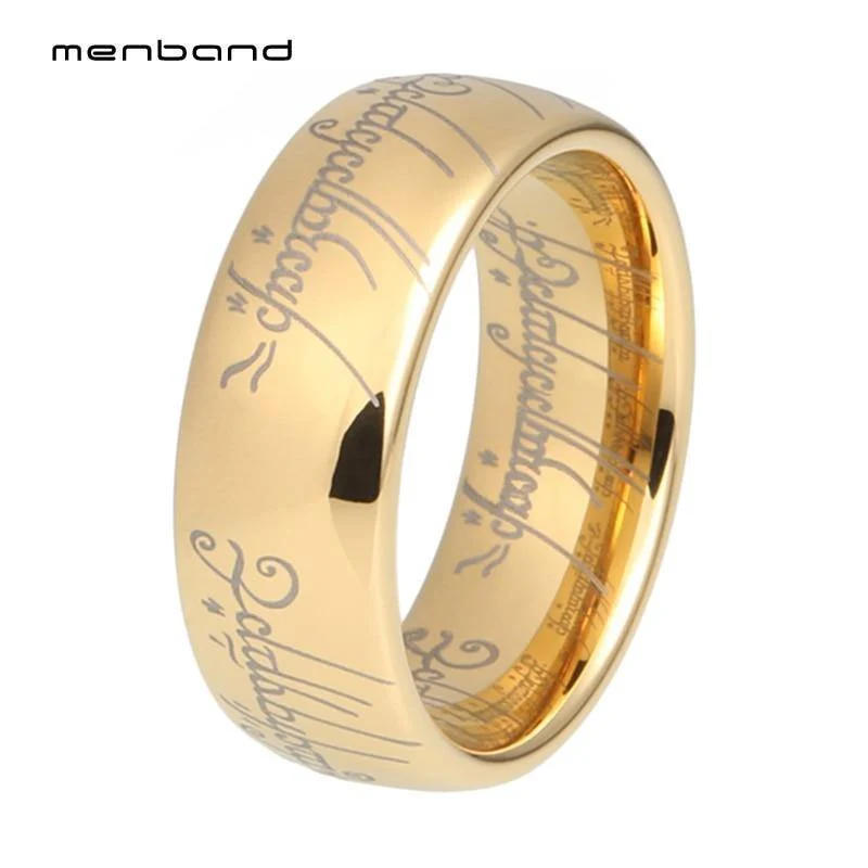 Goldener Herr der Ringe, 8 mm breit, bequeme Passform, hochwertige, polierte, glänzende Wolframkarbidringe für Männer und Frauen