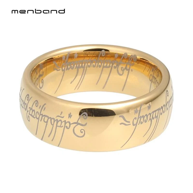 Goldener Herr der Ringe, 8 mm breit, bequeme Passform, hochwertige, polierte, glänzende Wolframkarbidringe für Männer und Frauen