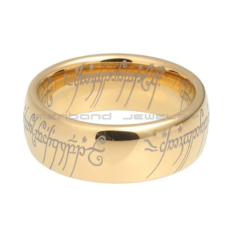 Goldener Herr der Ringe, 8 mm breit, bequeme Passform, hochwertige, polierte, glänzende Wolframkarbidringe für Männer und Frauen