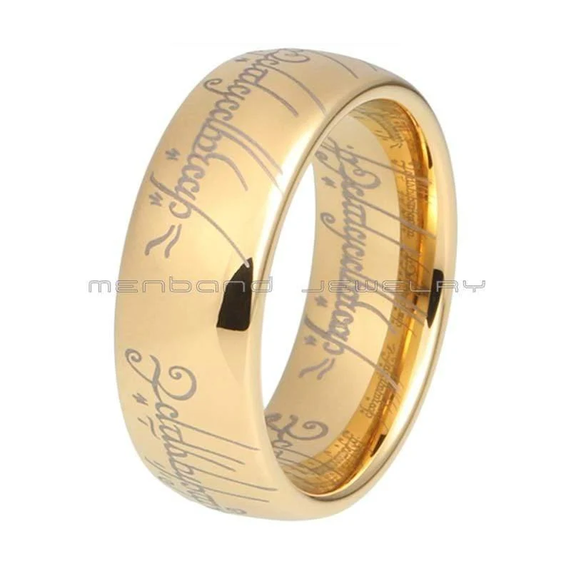 Goldener Herr der Ringe, 8 mm breit, bequeme Passform, hochwertige, polierte, glänzende Wolframkarbidringe für Männer und Frauen