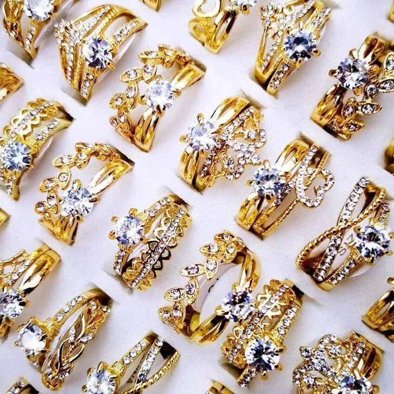 10Pcs Damenringe New Design Mixed Styles Gold und SilverZircon Großhandelsringe Lots Female Jewelry Bulks Lot LR4161