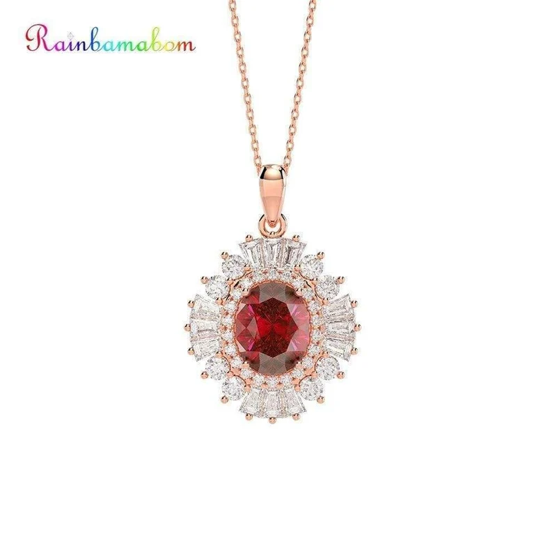 925 Sterling Silber Rubin Edelstein Cocktail Party Rose Gold Diamanten Anhänger Halskette Edlen Schmuck Großhandel
