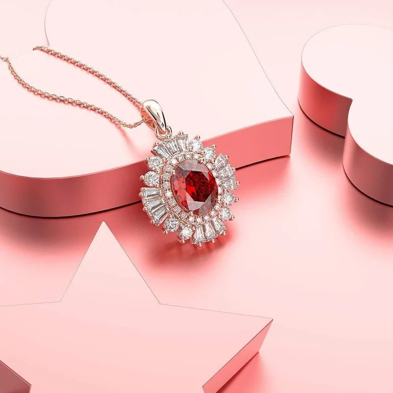 925 Sterling Silber Rubin Edelstein Cocktail Party Rose Gold Diamanten Anhänger Halskette Edlen Schmuck Großhandel