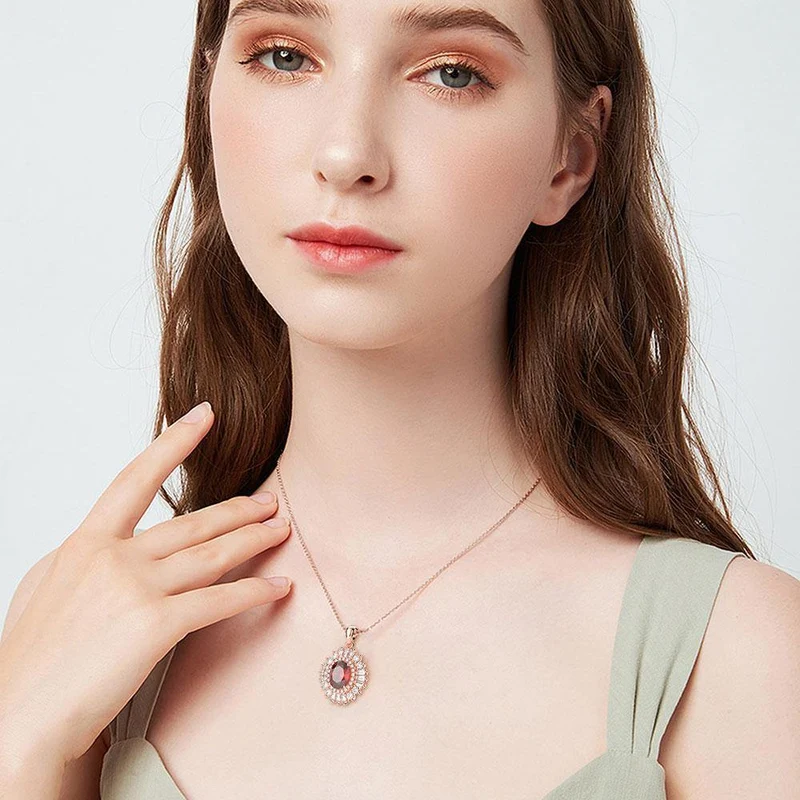 925 Sterling Silber Rubin Edelstein Cocktail Party Rose Gold Diamanten Anhänger Halskette Edlen Schmuck Großhandel