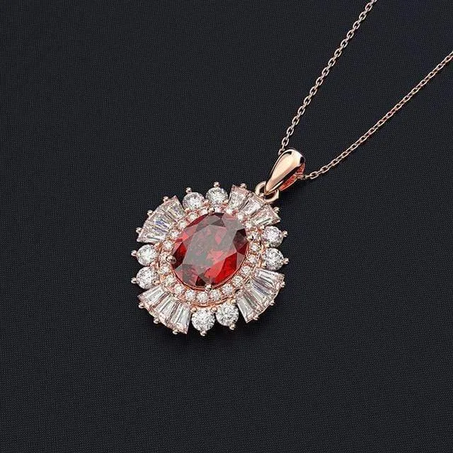 925 Sterling Silber Rubin Edelstein Cocktail Party Rose Gold Diamanten Anhänger Halskette Edlen Schmuck Großhandel