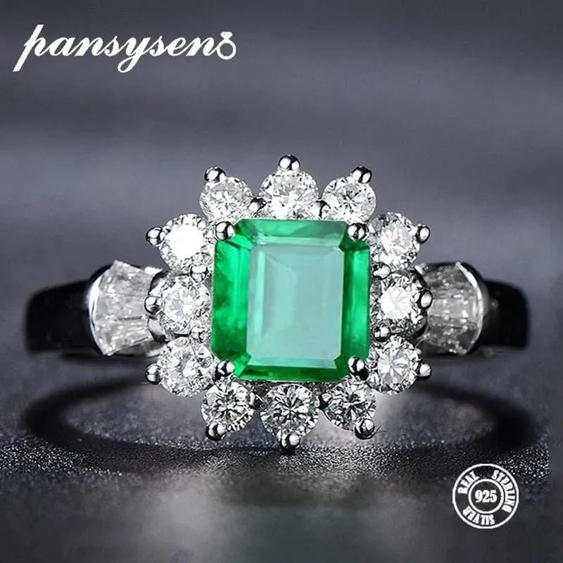 925 Sterling Silber Schmuck Ring natürlichen Smaragd Edelstein Diamant Ringe für Frauen Größe 5-12