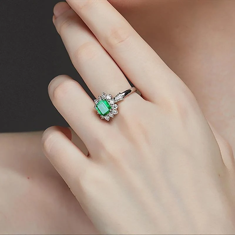 925 Sterling Silber Schmuck Ring natürlichen Smaragd Edelstein Diamant Ringe für Frauen Größe 5-12