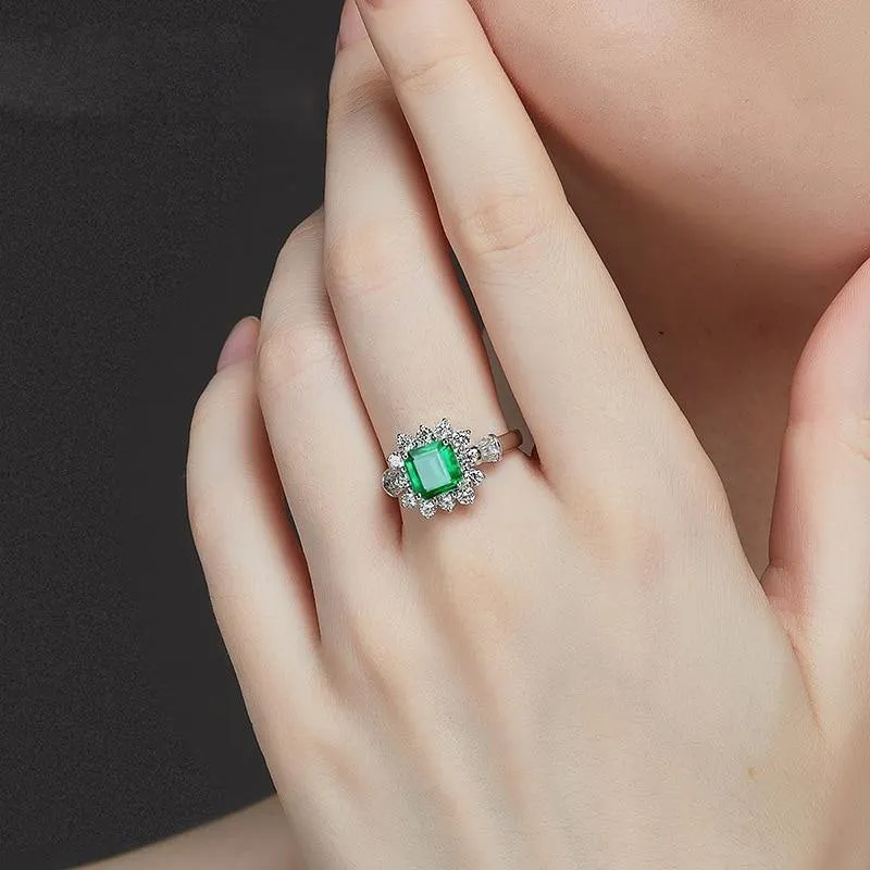 925 Sterling Silber Schmuck Ring natürlichen Smaragd Edelstein Diamant Ringe für Frauen Größe 5-12