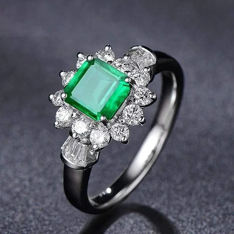 925 Sterling Silber Schmuck Ring natürlichen Smaragd Edelstein Diamant Ringe für Frauen Größe 5-12