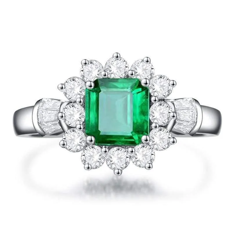 925 Sterling Silber Schmuck Ring natürlichen Smaragd Edelstein Diamant Ringe für Frauen Größe 5-12