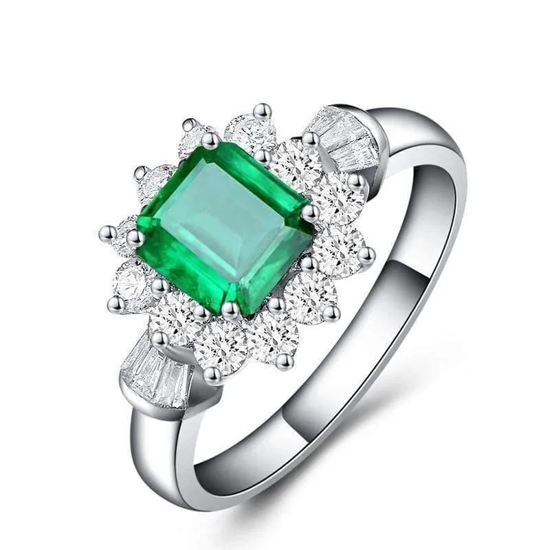 925 Sterling Silber Schmuck Ring natürlichen Smaragd Edelstein Diamant Ringe für Frauen Größe 5-12