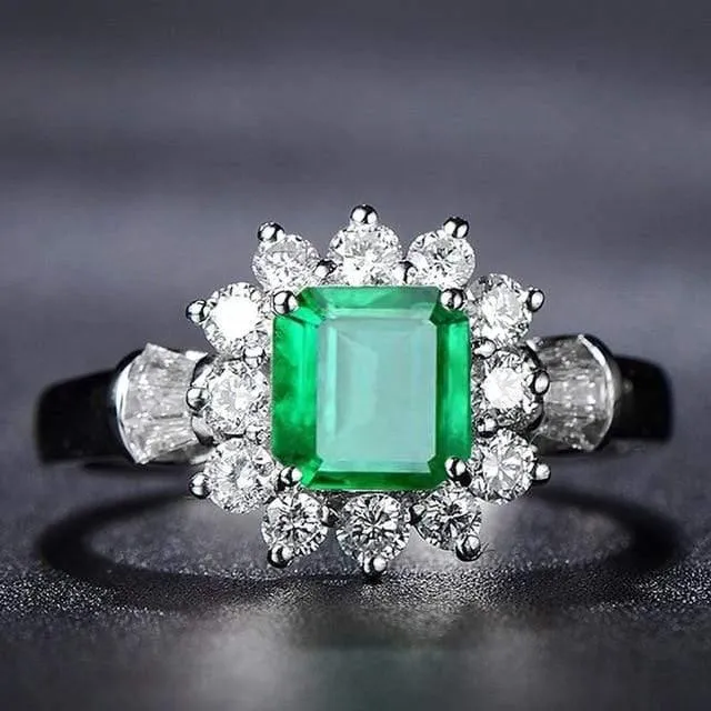 925 Sterling Silber Schmuck Ring natürlichen Smaragd Edelstein Diamant Ringe für Frauen Größe 5-12
