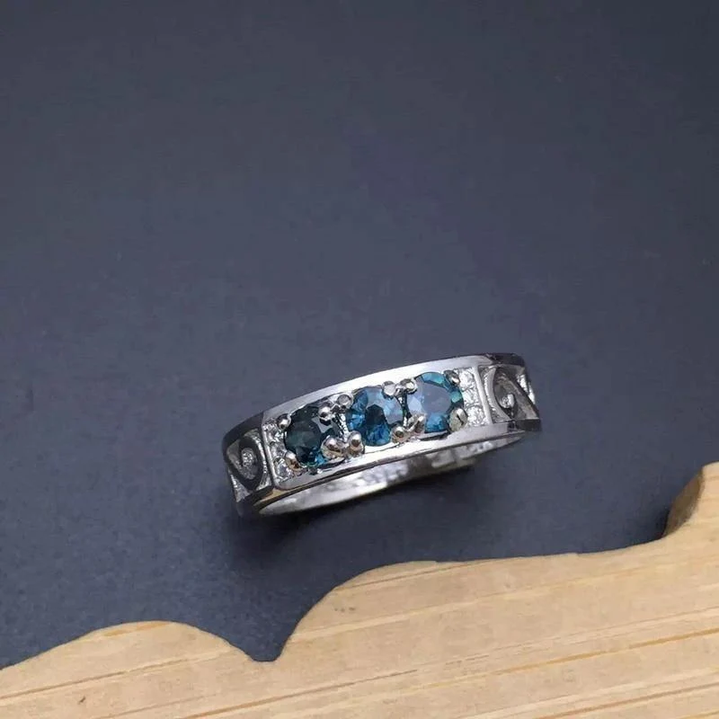Echte natürliche Diamanten & Saphire Silber Ring Fine Jewelry 3PCS Ehering Jubiläum Edelstein
