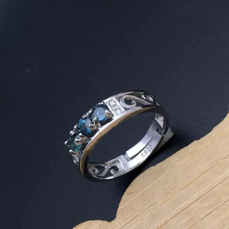 Echte natürliche Diamanten & Saphire Silber Ring Fine Jewelry 3PCS Ehering Jubiläum Edelstein