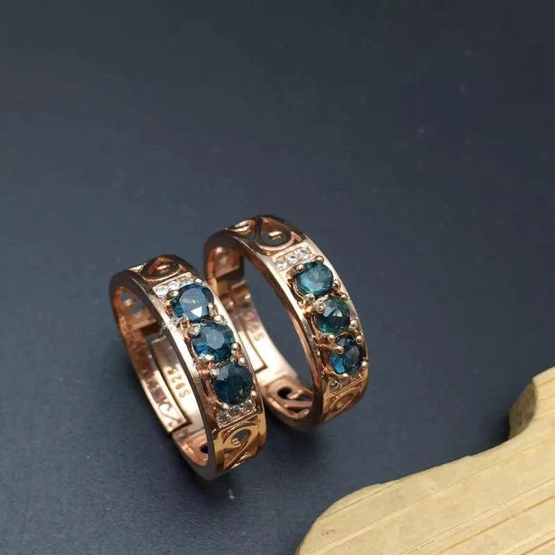 Echte natürliche Diamanten & Saphire Silber Ring Fine Jewelry 3PCS Ehering Jubiläum Edelstein
