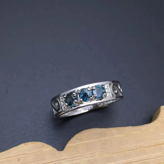 Echte natürliche Diamanten & Saphire Silber Ring Fine Jewelry 3PCS Ehering Jubiläum Edelstein