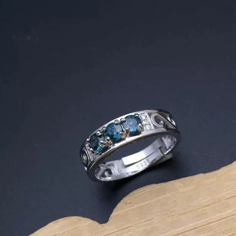 Echte natürliche Diamanten & Saphire Silber Ring Fine Jewelry 3PCS Ehering Jubiläum Edelstein