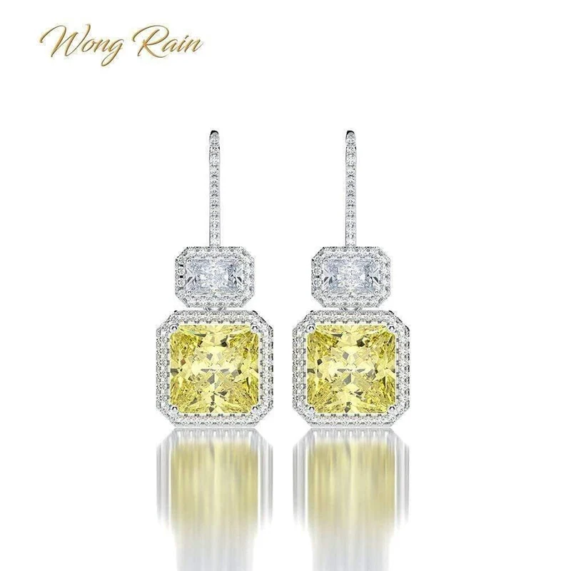 925 Sterling Silber Citrin Edelstein Tropfen baumelnde Diamanten Jubiläum Haken Ohrringe Feiner Schmuck Geschenk Großhandel