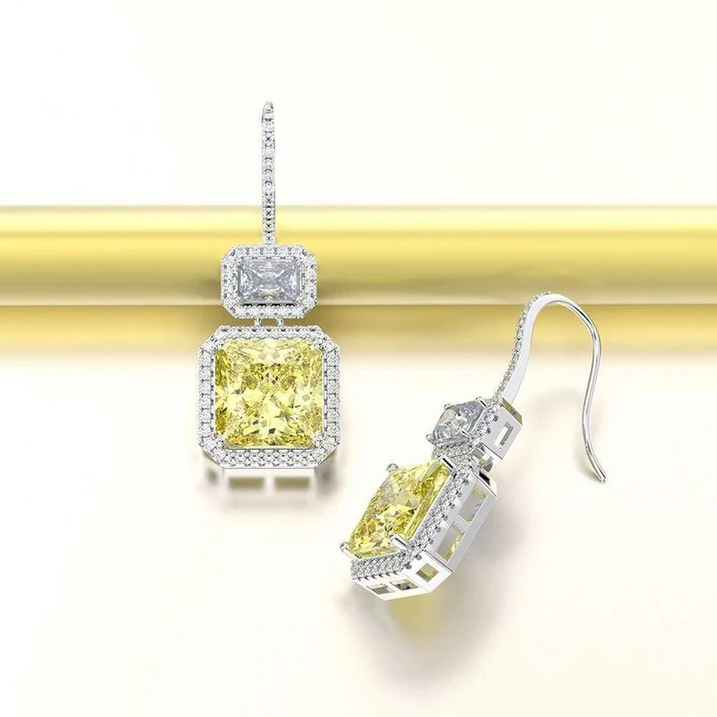 925 Sterling Silber Citrin Edelstein Tropfen baumelnde Diamanten Jubiläum Haken Ohrringe Feiner Schmuck Geschenk Großhandel