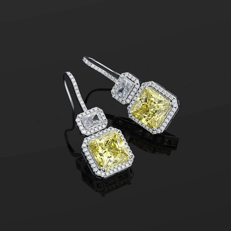 925 Sterling Silber Citrin Edelstein Tropfen baumelnde Diamanten Jubiläum Haken Ohrringe Feiner Schmuck Geschenk Großhandel