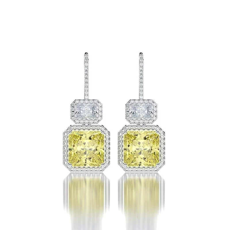 925 Sterling Silber Citrin Edelstein Tropfen baumelnde Diamanten Jubiläum Haken Ohrringe Feiner Schmuck Geschenk Großhandel