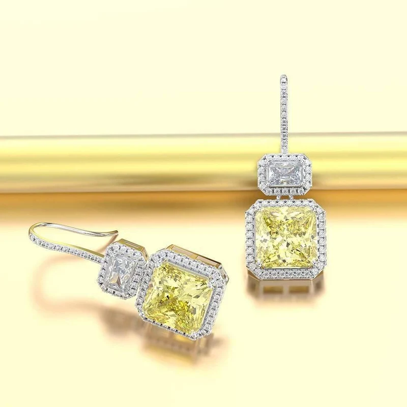 925 Sterling Silber Citrin Edelstein Tropfen baumelnde Diamanten Jubiläum Haken Ohrringe Feiner Schmuck Geschenk Großhandel