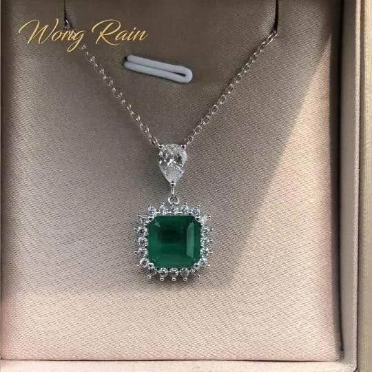 925 Sterling Silber Smaragd Edelstein Diamanten Anhänger Halskette Cocktail Party Feiner Schmuck Geschenk Großhandel