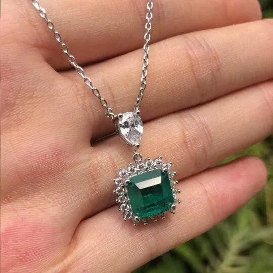 925 Sterling Silber Smaragd Edelstein Diamanten Anhänger Halskette Cocktail Party Feiner Schmuck Geschenk Großhandel