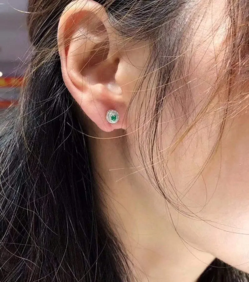 Ohrstecker aus 18 Karat Weißgold AU750, 100 % natürliche Smaragd-Edelsteine, weibliche Diamant-Ohrstecker für Damen-Ohrstecker