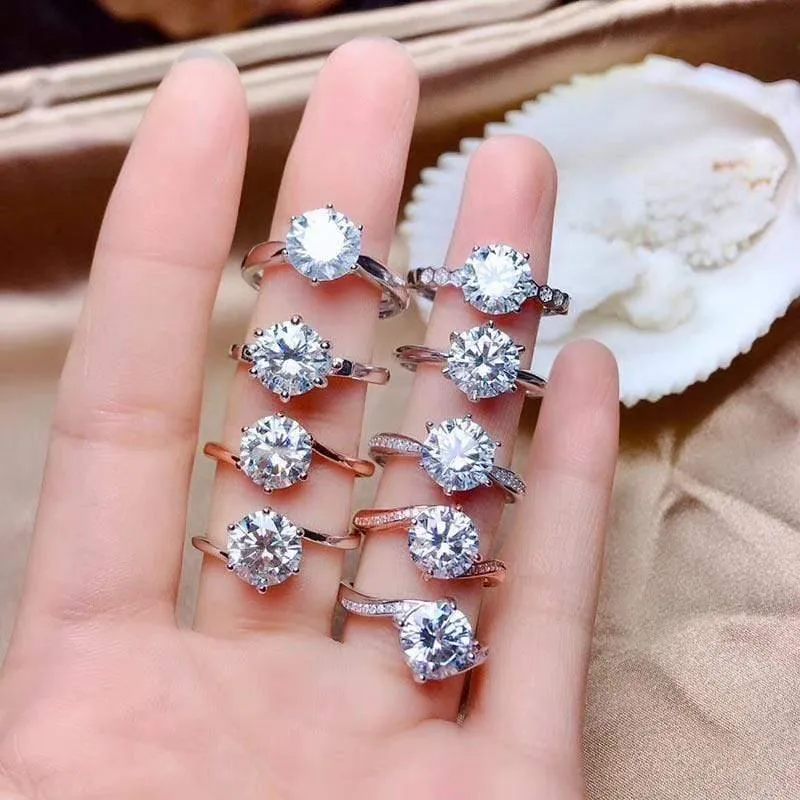 7 Stile 2 Karat Moissanit Edelstein Mode Diamant Ring VVS1 925 Sterling Silber Feiner Hochzeitsschmuck für Frauen