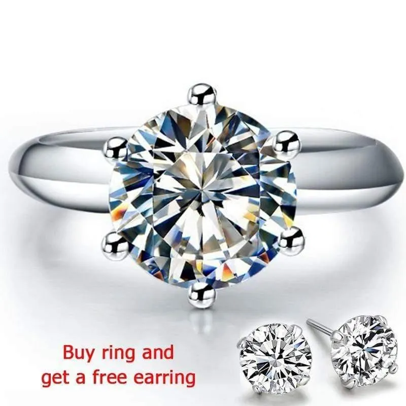 925 Sterling Silber Ringe Damen Verlobung Silberringe Rund Simulierter Diamant Hochzeitsgeschenk Hauptsteingröße 1/1.5/2/3 Karat