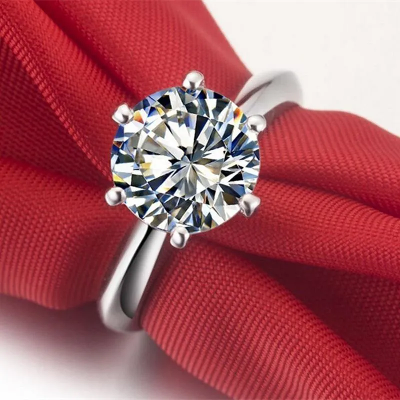 925 Sterling Silber Ringe Damen Verlobung Silberringe Rund Simulierter Diamant Hochzeitsgeschenk Hauptsteingröße 1/1.5/2/3 Karat