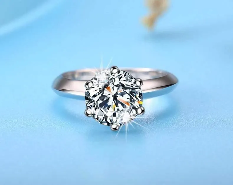 925 Sterling Silber Ringe Damen Verlobung Silberringe Rund Simulierter Diamant Hochzeitsgeschenk Hauptsteingröße 1/1.5/2/3 Karat