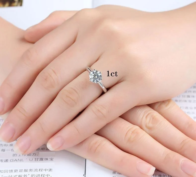 925 Sterling Silber Ringe Damen Verlobung Silberringe Rund Simulierter Diamant Hochzeitsgeschenk Hauptsteingröße 1/1.5/2/3 Karat