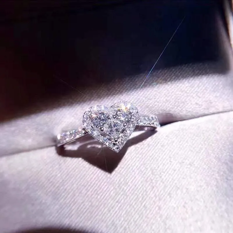 925 Sterling Silber Ring simuliert Diamant Herz Ringe Hochzeit Marke Schmuck für Frauen Größe 4,5,6,7,8,9,10