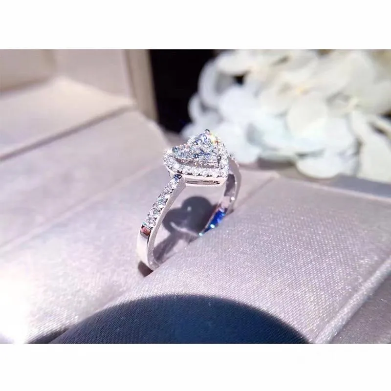 925 Sterling Silber Ring simuliert Diamant Herz Ringe Hochzeit Marke Schmuck für Frauen Größe 4,5,6,7,8,9,10