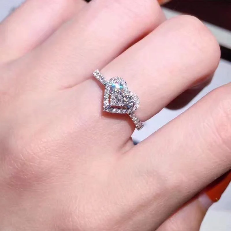 925 Sterling Silber Ring simuliert Diamant Herz Ringe Hochzeit Marke Schmuck für Frauen Größe 4,5,6,7,8,9,10