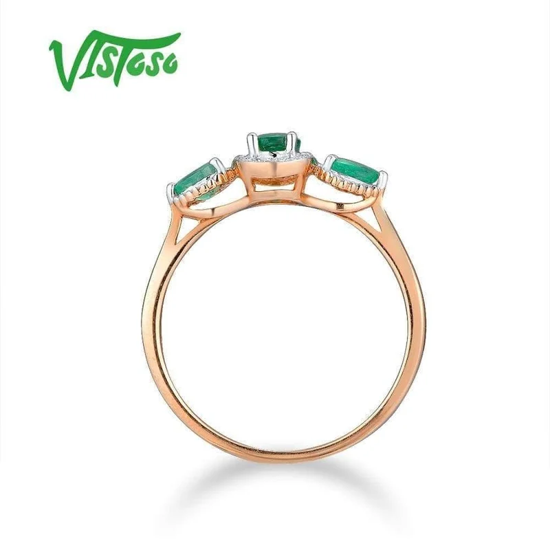 Goldringe für Damen, echter Ring aus 14 Karat 585er Roségold, magischer Smaragd, funkelnder Diamant, Verlobung, Jahrestag, feiner Schmuck