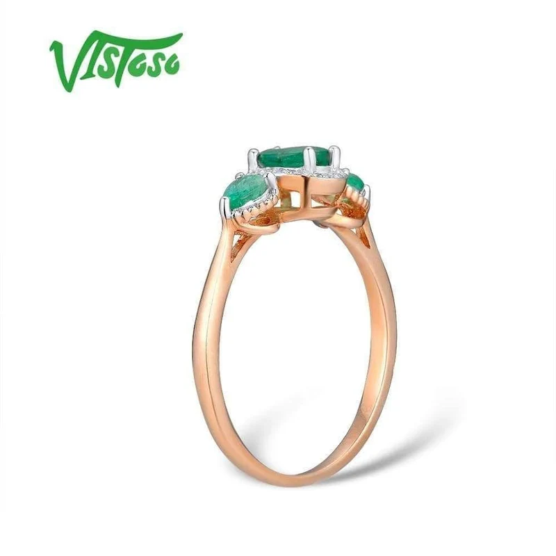 Goldringe für Damen, echter Ring aus 14 Karat 585er Roségold, magischer Smaragd, funkelnder Diamant, Verlobung, Jahrestag, feiner Schmuck