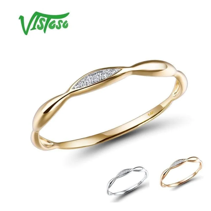 Goldringe Für Frauen Echte 14K Gelb / Weißgold Ring Shiny Diamond Promise Verlobungsringe Jubiläum Edlen Schmuck