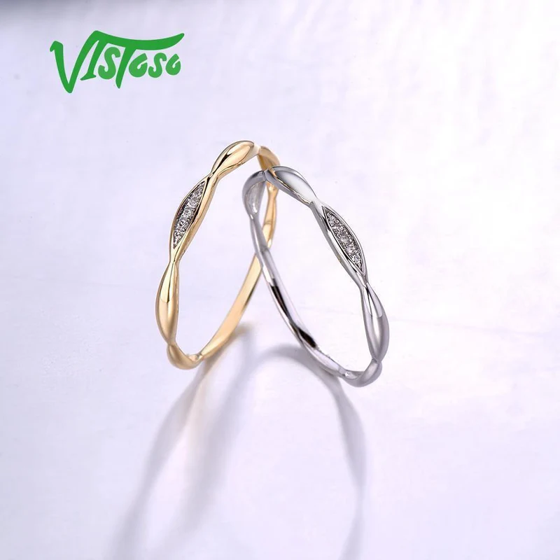 Goldringe Für Frauen Echte 14K Gelb / Weißgold Ring Shiny Diamond Promise Verlobungsringe Jubiläum Edlen Schmuck