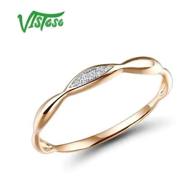 Goldringe Für Frauen Echte 14K Gelb / Weißgold Ring Shiny Diamond Promise Verlobungsringe Jubiläum Edlen Schmuck
