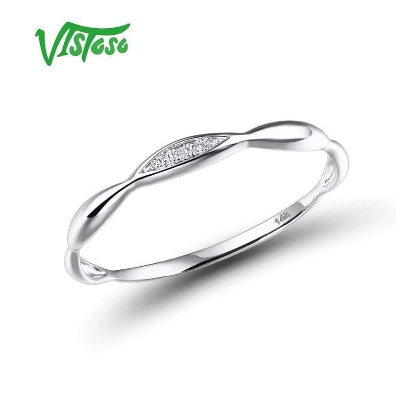 Goldringe Für Frauen Echte 14K Gelb / Weißgold Ring Shiny Diamond Promise Verlobungsringe Jubiläum Edlen Schmuck