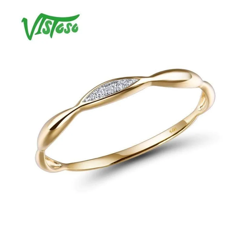 Goldringe Für Frauen Echte 14K Gelb / Weißgold Ring Shiny Diamond Promise Verlobungsringe Jubiläum Edlen Schmuck
