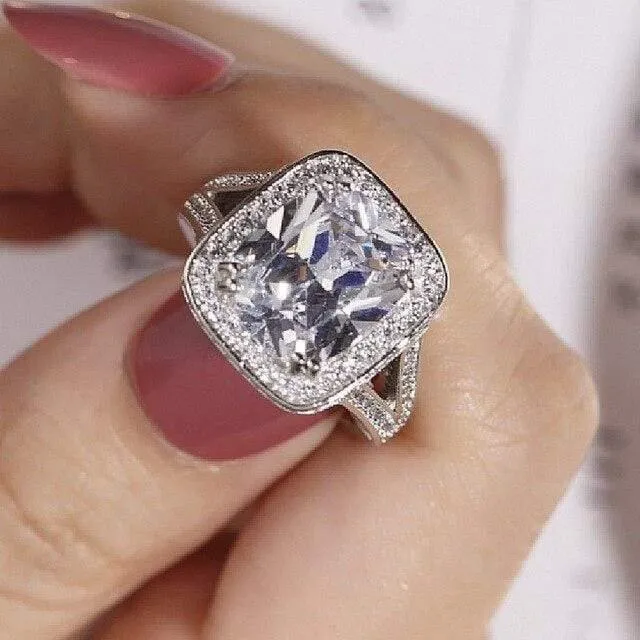925 Silber Ringfinger Großer rosa Prinzessin-Schliff 10 Karat Simulierter Diamant Pave 192 Stück CZ Ehering für Frauen Schmuck