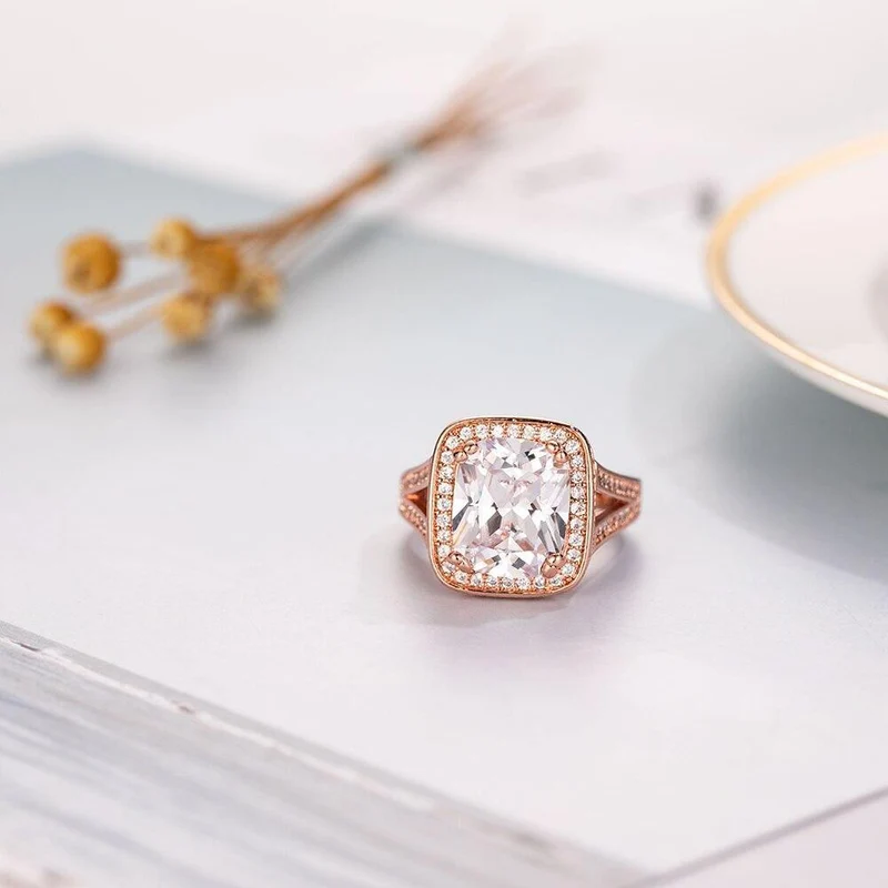 925 Silber Ringfinger Großer rosa Prinzessin-Schliff 10 Karat Simulierter Diamant Pave 192 Stück CZ Ehering für Frauen Schmuck
