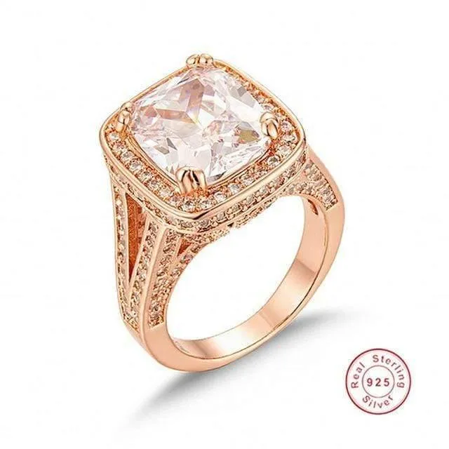 925 Silber Ringfinger Großer rosa Prinzessin-Schliff 10 Karat Simulierter Diamant Pave 192 Stück CZ Ehering für Frauen Schmuck